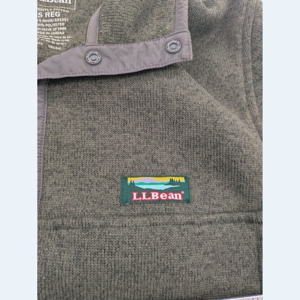 LL Bean Mens Small Sweater Fleece Pullover Gray Snap Button Mock Neck Jacket - Picture 4 of 8